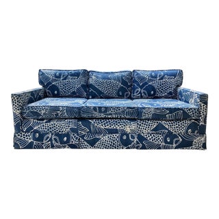 Vintage Sofa in Koi Fish Batik For Sale