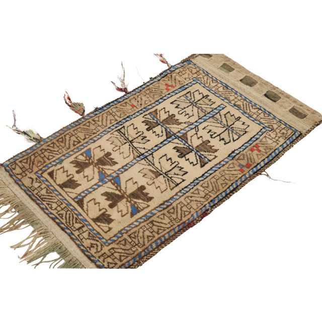 Antique Baluch Persian Rug in Brown, Beige & Blue Geometric Pattern For Sale - Image 4 of 8
