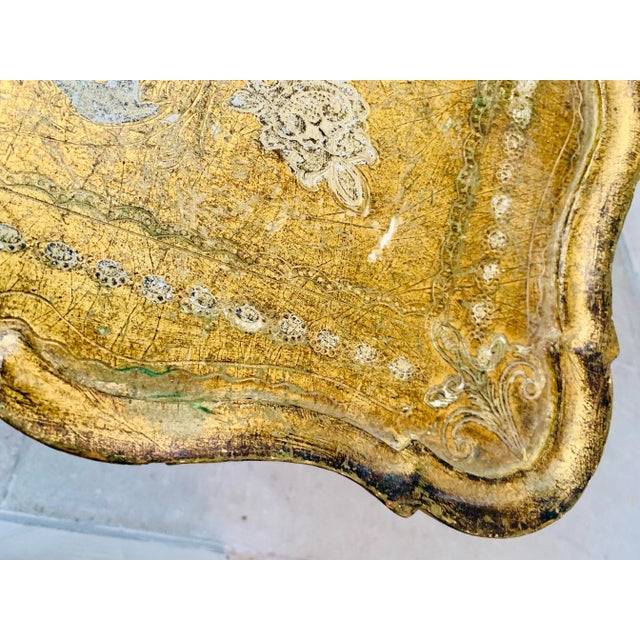 Wood Vintage Mid-Century Italian Neoclassical Florentine Table, Gilt-Wood Square For Sale - Image 7 of 12