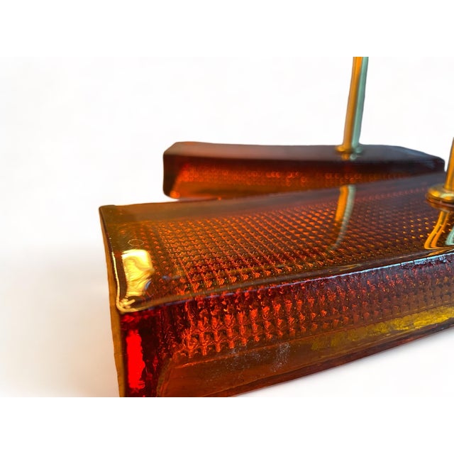 Vintage Amber Glass Wall Lamps, Denmark, 1970s, Set of 2 For Sale - Image 5 of 9