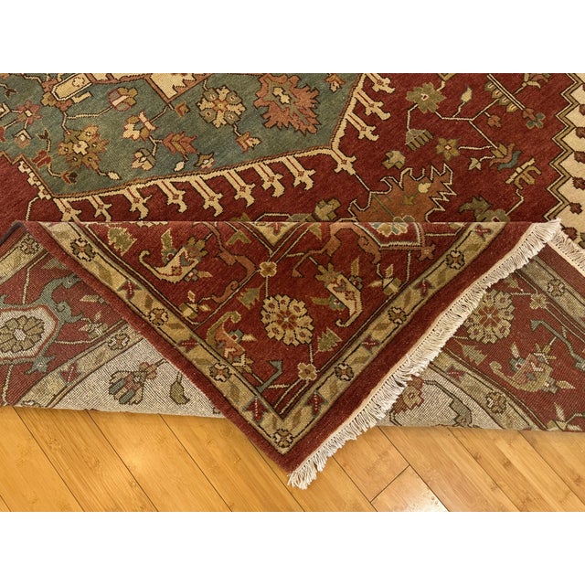 Textile Rustic Serapi Hand-Knotted Wool Rust Field With Geometric Medallion Rug For Sale - Image 7 of 10