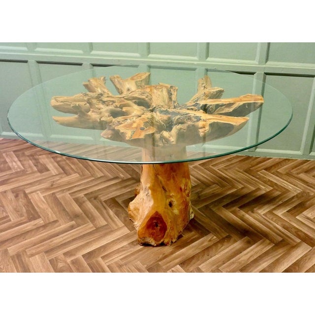 Yewwood Root Tree Dining Table with Round Glass Top, 1980 For Sale - Image 4 of 8