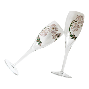 Two Vintage Perrier Jouet Painted Champagne Glasses, Pair of Flutes, French Glassware