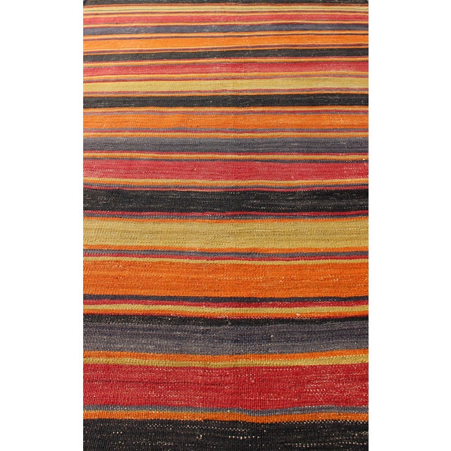 Kilim Runner With Multicolor Horizontal Stripes 3'10 X 11'3 For Sale - Image 4 of 7