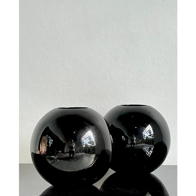 Late 20th Century Vintage Boho Glazed Ceramic Sphere Vases - A Pair For Sale - Image 5 of 8