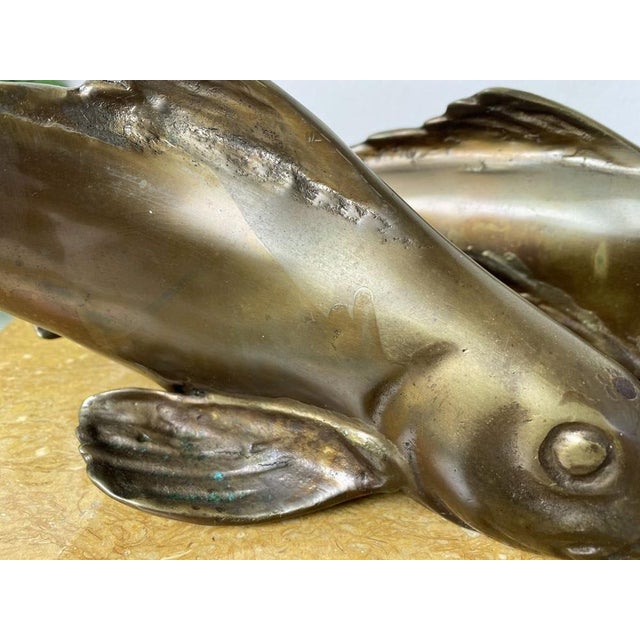 Bronze Koi Fish on Marble Base, 1930s For Sale - Image 12 of 17