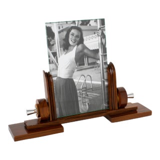Art Deco Macassar Wood and Chrome Metal Picture Frame For Sale