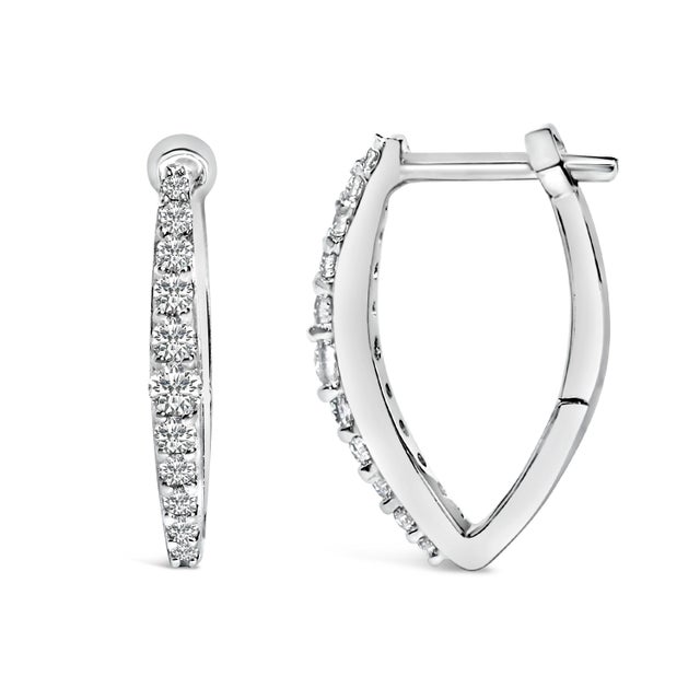 Contemporary 10K White Gold 1/4 Cttw Lab Grown Diamond Heart Shaped Huggy Hoop Earrings For Sale - Image 3 of 5