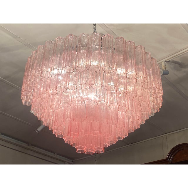 Pink Contemporary Pink "Tronchi" Murano Glass Chandelier in Venini Style For Sale - Image 8 of 12