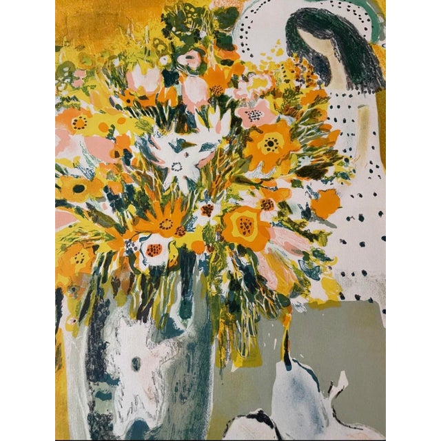 Large signed limited-edition serigraph by French artist Monique Journod featuring a vibrant modernist floral composition...