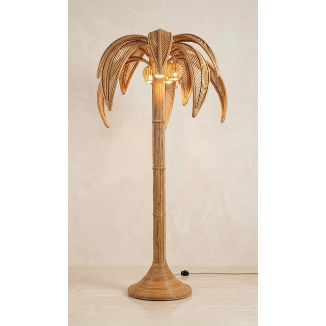 Camel Vintage Hollywood Regency Rattan Palm Tree Floor Lamp For Sale - Image 8 of 12