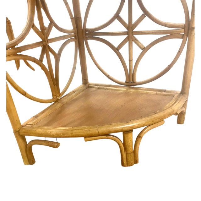 Pair Vintage Artistic MCM Natural Rattan Bamboo Corner Etageres Shelves For Sale - Image 4 of 12