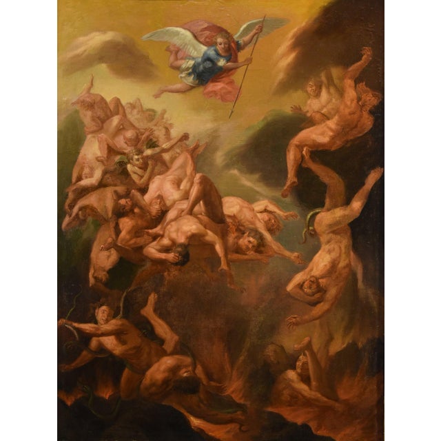 Roman School Artist, Saint Michael the Archangel Chasing Away Rebel Angels, 1600s-1700s, Oil on Canvas, Framed For Sale - Image 16 of 16