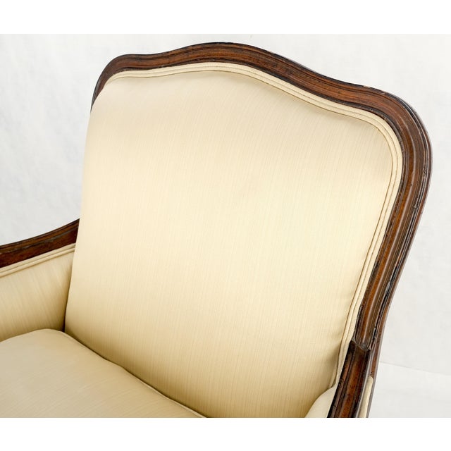 Down Filled Cushions Silk Like Upholstery Carved Legs French Lounge Chairs - A Pair For Sale - Image 9 of 12