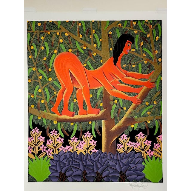 Wood 1970s Art Naif Framed Serigraph Screen Print, "La Femme Diable", 1974, by Philippe-Auguste, Salnave For Sale - Image 7 of 16