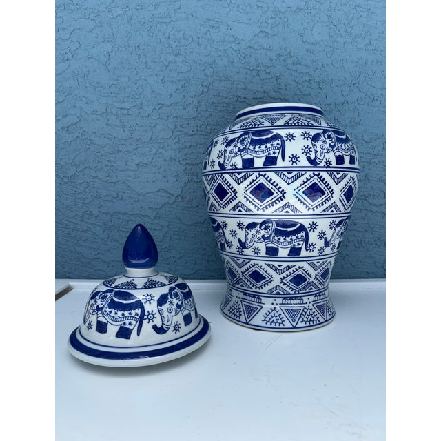 Vintage Ceramic Blue Elephant Ginger Jar For Sale - Image 4 of 6