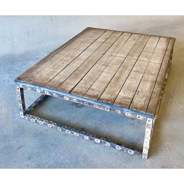 Vintage Rustic Oyster Stick & Wood Plank Coffee Table For Sale - Image 4 of 12
