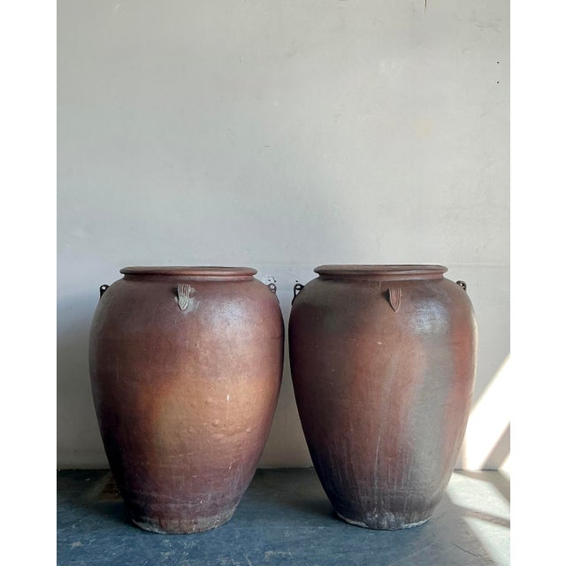 Rustic European Vintage Boho Matte Glaze Ceramic Urns - A Pair For Sale - Image 3 of 11