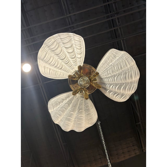Vintage Murano Glass Ceiling Flush Mount Chandelier 3 Light Scalloped Clam Shell For Sale - Image 9 of 11