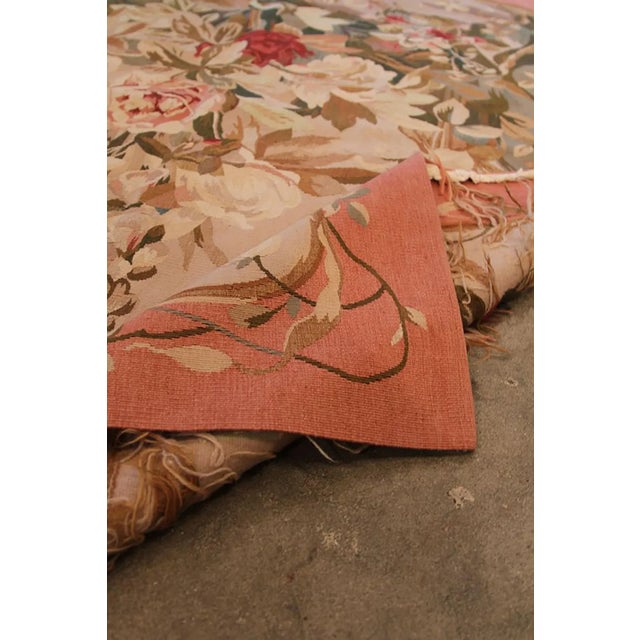 Rug & Kilim Rug & Kilim's European Cream Pink and Green Wool Floral Tapestry For Sale - Image 4 of 4