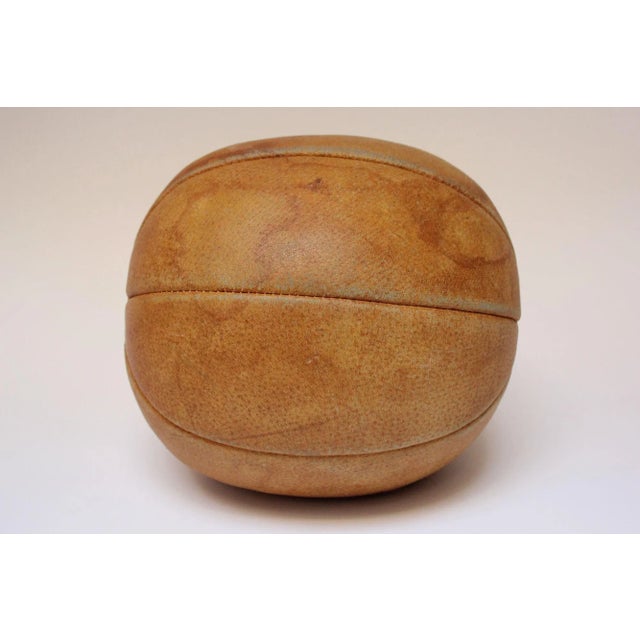 1940s Vintage German Patinated Leather Medicine Ball For Sale - Image 5 of 13