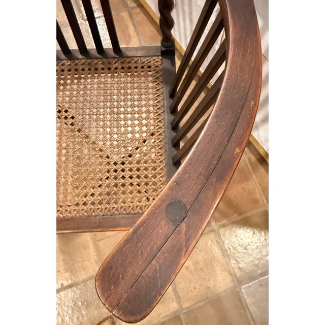 Wood Antique English Oak Corner Chair Featuring a Woven Cane Seat With Barley Twist Legs, Posts, & Stretchers For Sale - Image 7 of 12