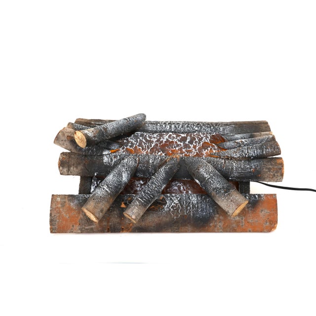 Mid-Century Modern Vintage Fake Fire and Real Wood Electric Fireplace Logs - Light For Sale - Image 3 of 10