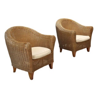 Vintage Armchairs in Wicker, Italy, 1960s-1970s, Set of 2 For Sale