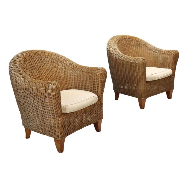 Vintage Armchairs in Wicker, Italy, 1960s-1970s, Set of 2 For Sale