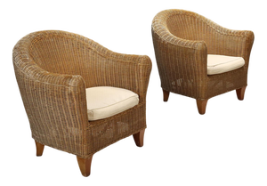 Vintage Armchairs in Wicker, Italy, 1960s-1970s, Set of 2