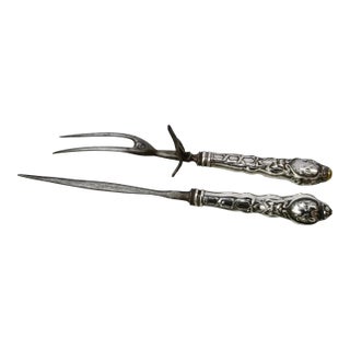 Art Nouveau Steel Carving Set - a Set of 2 For Sale