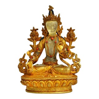 Rock Crystal White Tara Gilt Bronze Tibetan Authenticity Seal For Sale