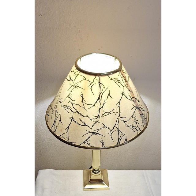 Vintage Table Lamp with Brass Base and Patterned Fabric Shade by Paget, 2000s For Sale - Image 3 of 7