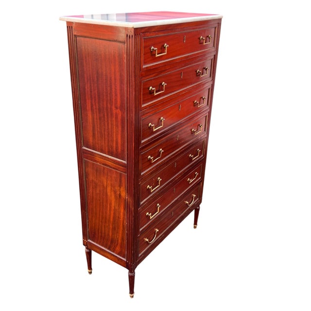 Brown 19th Century Federal Neoclassical Mahogany Tall Chest W Marble Top For Sale - Image 8 of 16