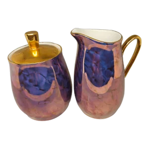 Vintage Walbrzych Lusterware Polish Cream and Sugar Porcelain Pottery