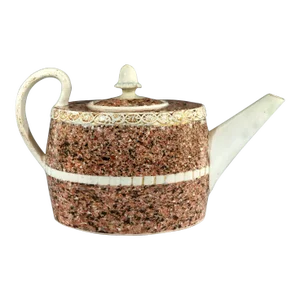 Staffordshire Pearlware Pottery Surface Agate Teapot With Acorn Finial