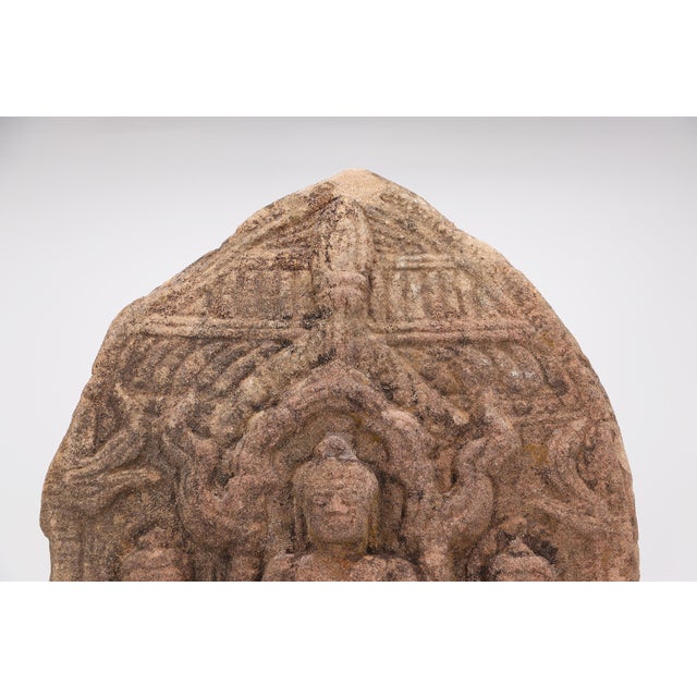 19th Century Large Buddha Votive Plaque, Sandstone on Metal Stand, India For Sale - Image 4 of 17