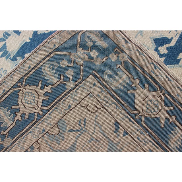 Blue and Ivory Floral Vintage Turkish Oushak Rug With Blossoming Medallion For Sale - Image 11 of 12