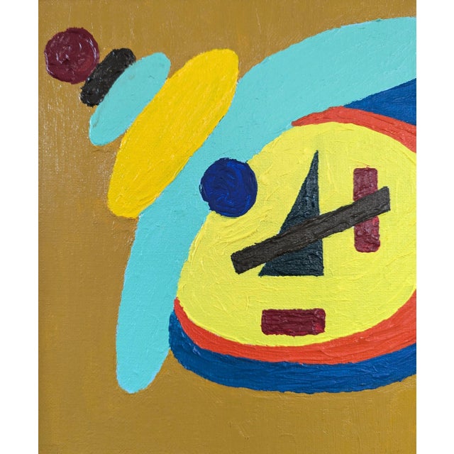 Mustard Mid-Century Modern 'Orbiting Forms' Vintage Original Geometric Abstract Oil Painting, Framed For Sale - Image 8 of 10