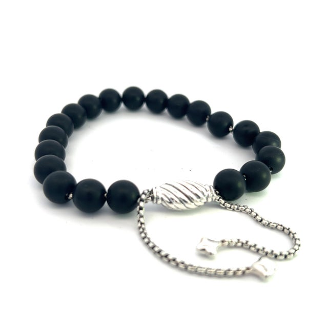 1990s 1990s David Yurman Authentic Estate Matte Onyx Beads Bracelet 6.6 - 8.5" Silver 8 mm For Sale - Image 5 of 11
