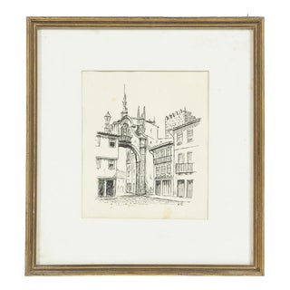 Arch of the New Gate of Braga, 1920s, Pencil on Paper For Sale