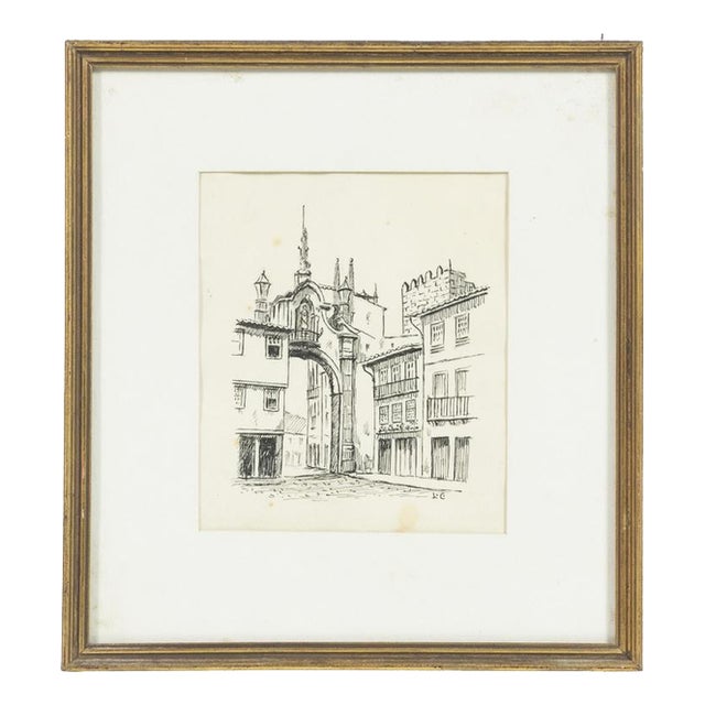 Arch of the New Gate of Braga, 1920s, Pencil on Paper For Sale