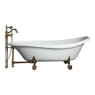 Kohler Birthday Bath Cast Iron Clawfoot Tub With Brushed Gold Brass Finishes For Sale