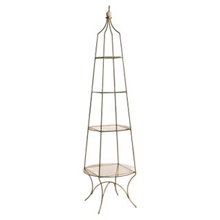 Vintage French Four-Tier Brass + Glass Étagère For Sale