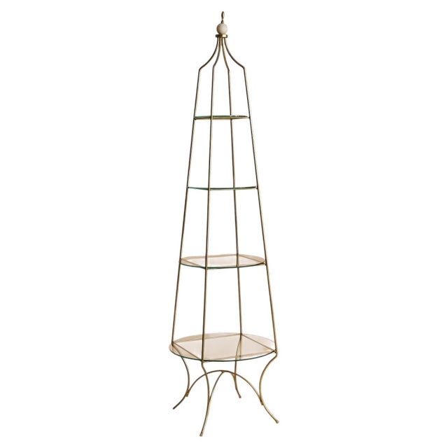 Vintage French Four-Tier Brass + Glass Étagère For Sale