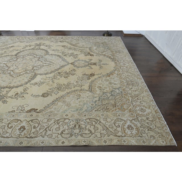 1970s Vintage Persian Handmade Wool Cotton Beige Area Rug For Sale - Image 9 of 10