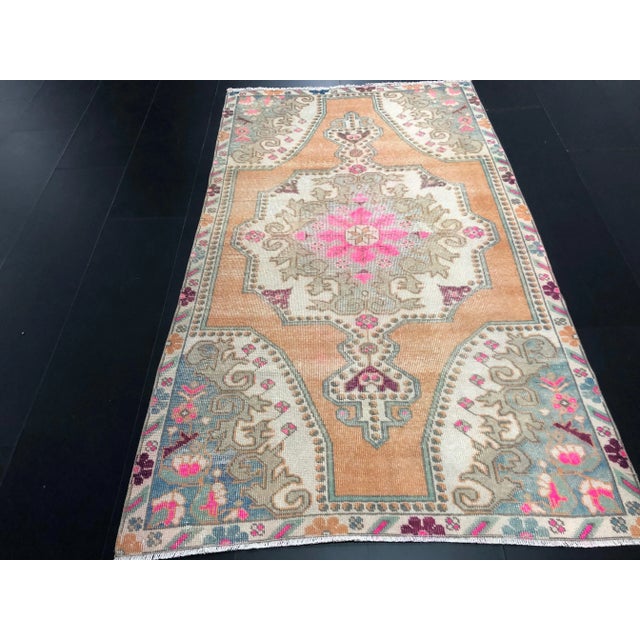 Vintage Rustic Faded Turkish Handmade Wool Rug For Sale - Image 4 of 11