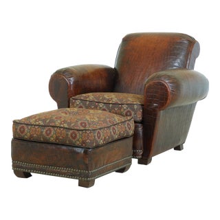 Councill Craftsmen Leather Club Chair & Ottoman For Sale