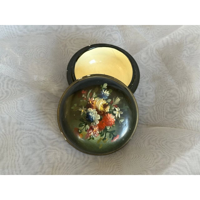 Paint Antique Victorian Small Round Hand Painted Lacquer Box For Sale - Image 7 of 10