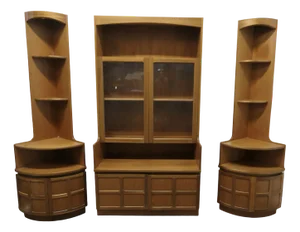 Teak Wall Unit by Nathan Furniture with 2 Corner & 1 Main Unit, 1980s, Set of 3
